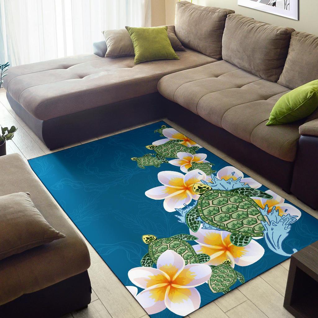 Plumeria Sea Turtle Area Rug - Vibe Hoodie Shop