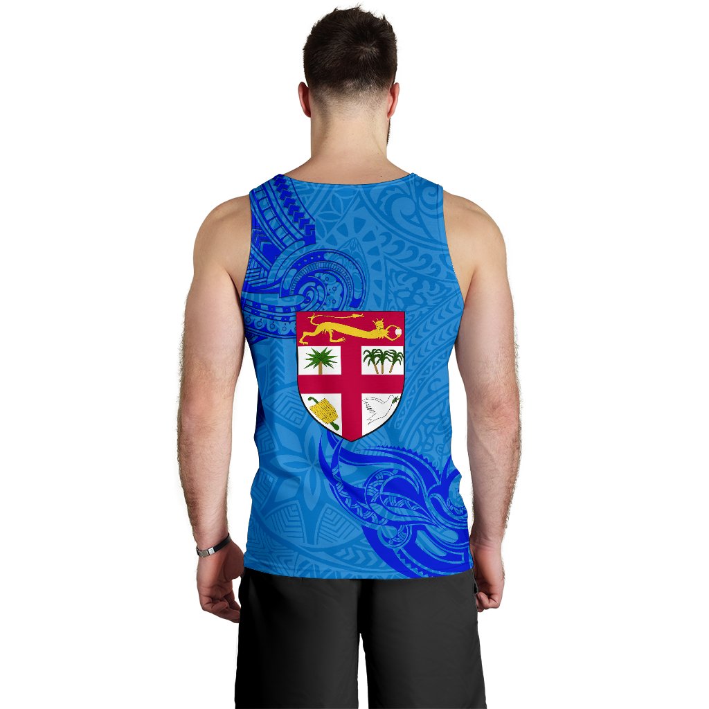 Blue Men Tank Top Fiji Rugby Polynesian Waves Style - Vibe Hoodie Shop