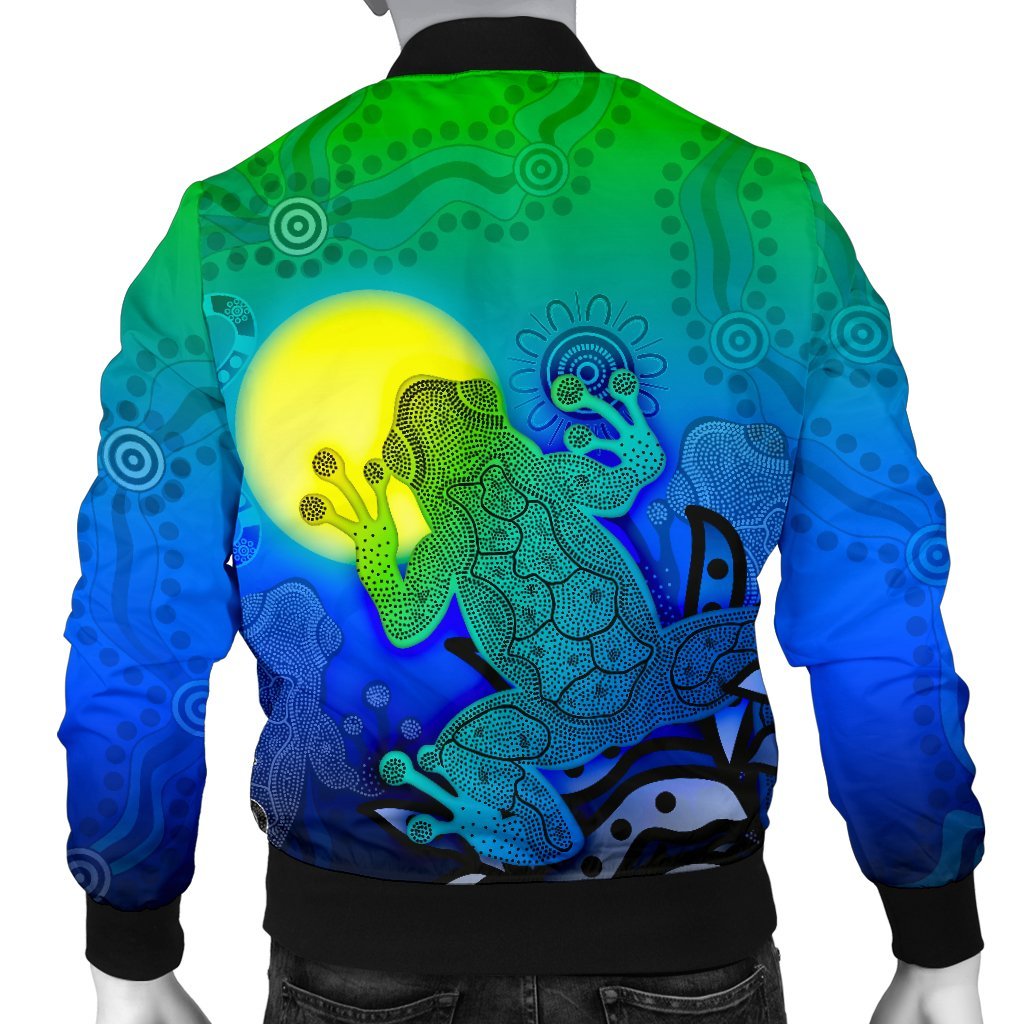 Aboriginal Men's Bomber Jacket - Indigenous Frog (Blue) - Vibe Hoodie Shop