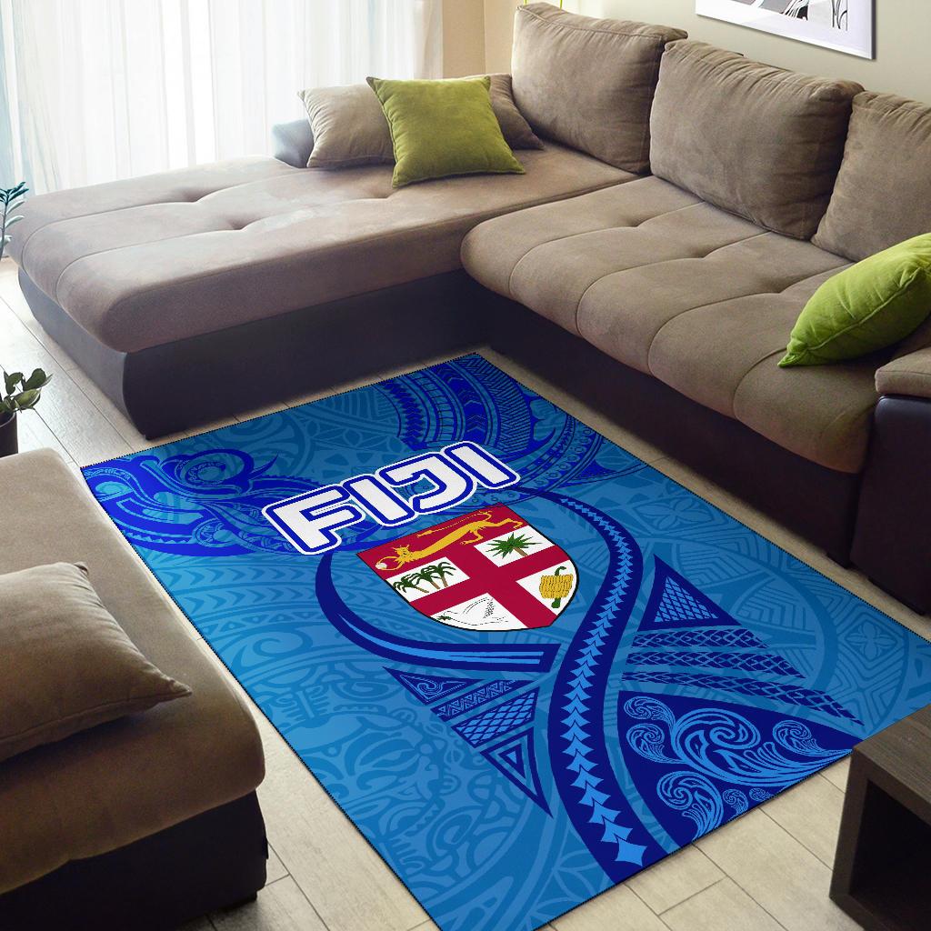 Blue Area Rug Fiji Rugby Polynesian Waves Style - Vibe Hoodie Shop