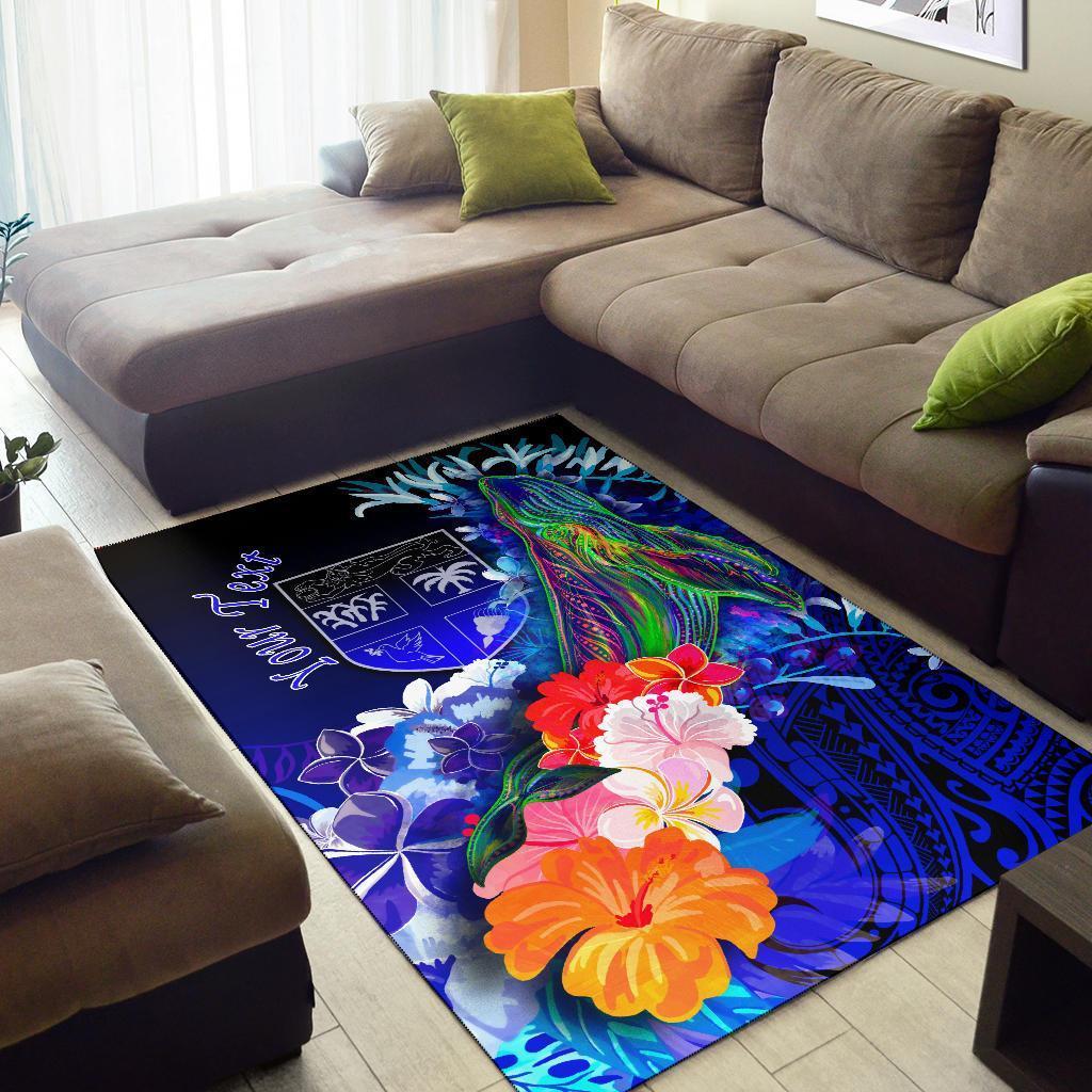 Fiji Custom Personalised Area Rug - Humpback Whale with Tropical Flowers (Blue) - Vibe Hoodie Shop