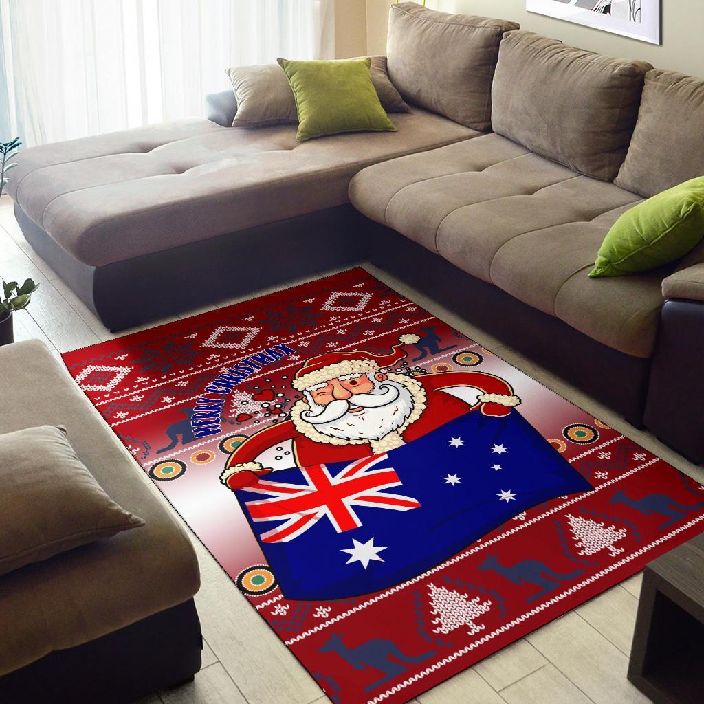 Christmas Area Rug - Australia Santa Claus Hold The Flag (Red) - Vibe Hoodie Shop