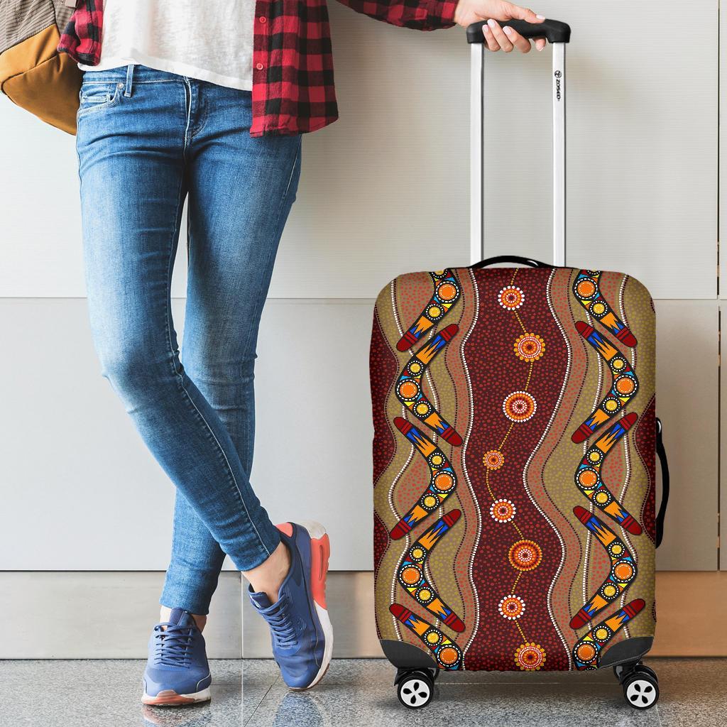 Luggage Cover - Aboriginal Luggage Cover Boomerang Patterns - Unisex - Vibe Hoodie Shop