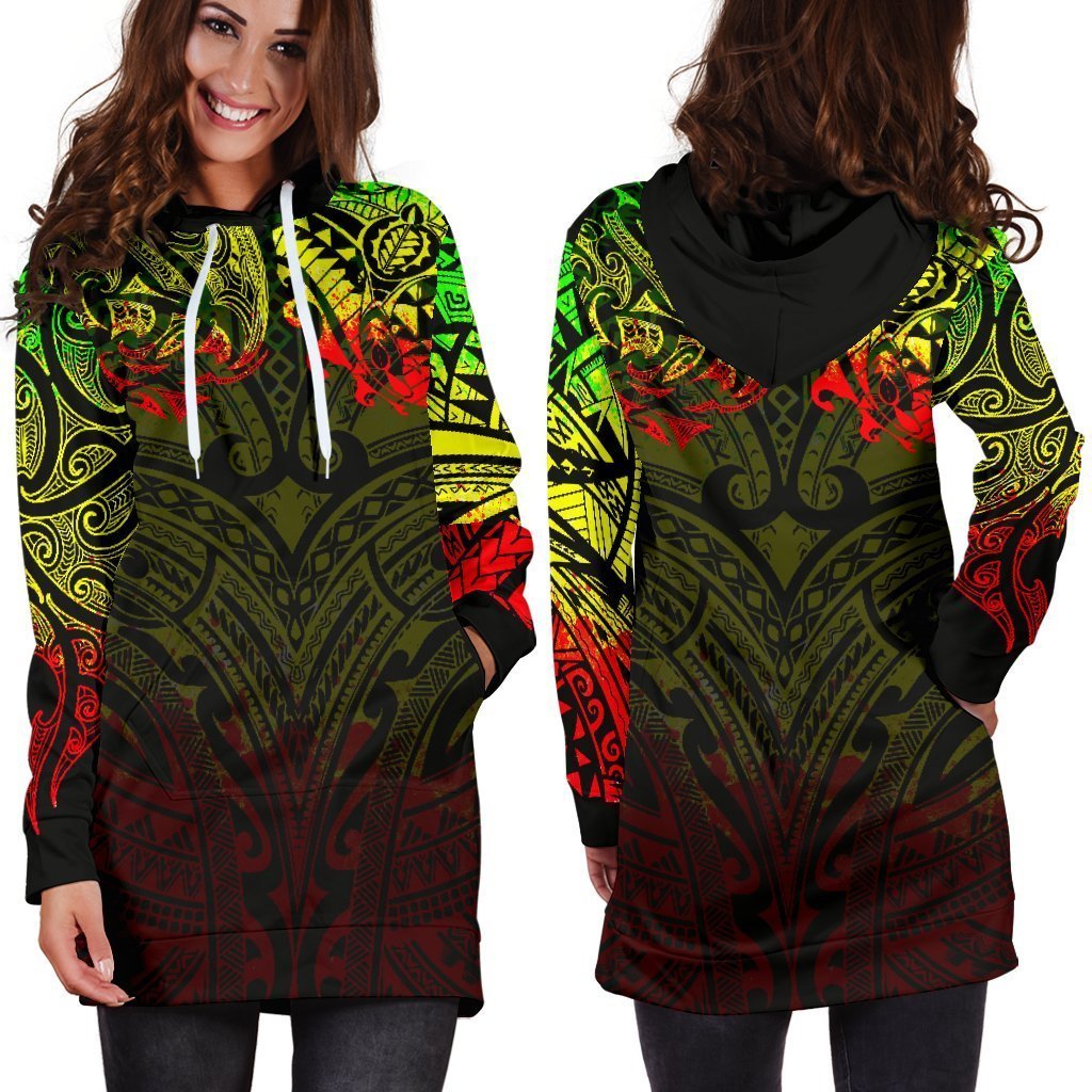 New Zealand Women's Hoodie Dress, Maori Polynesian Tattoo Reggage - Vibe Hoodie Shop