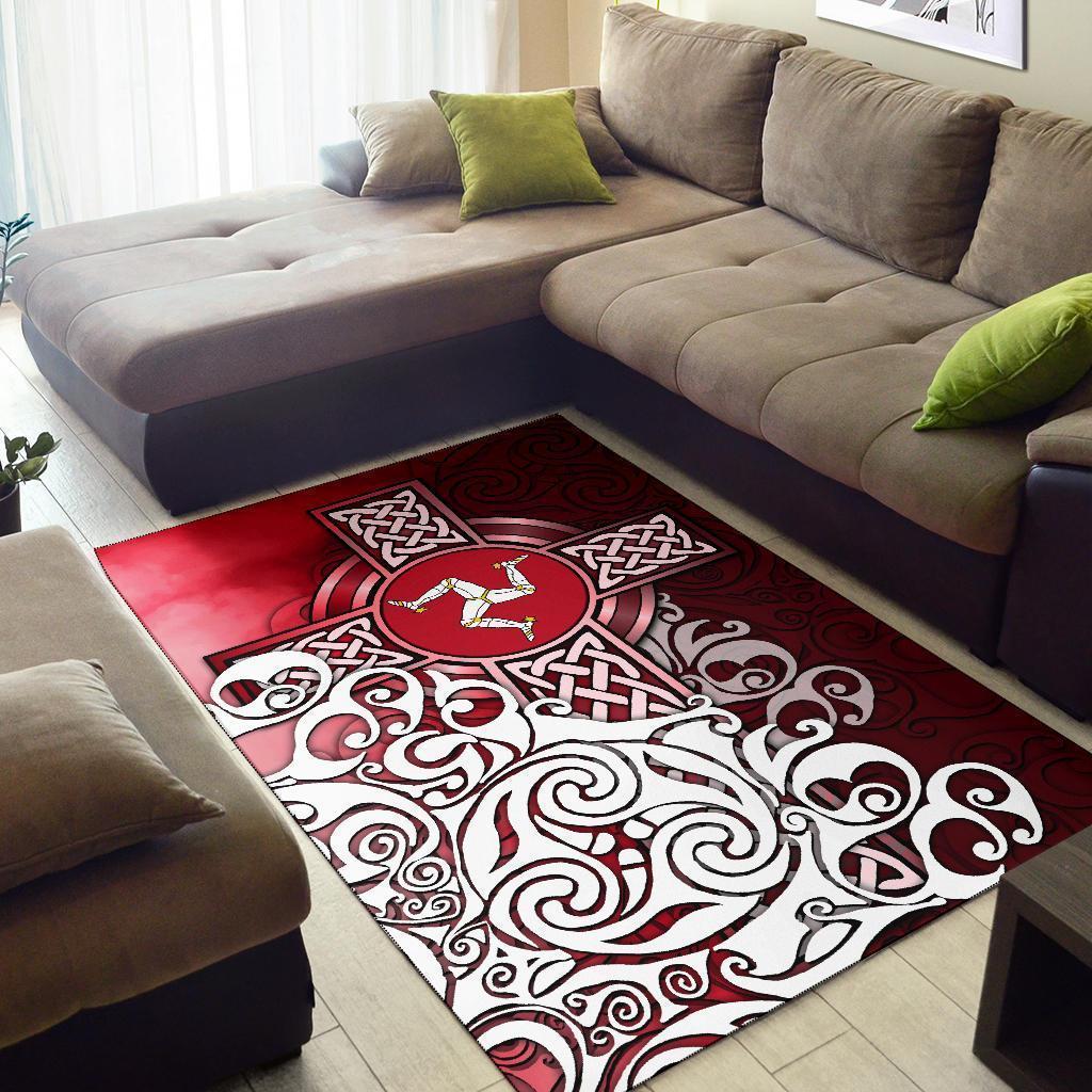 Celtic Area Rug - Isle Of Man Flag With Celtic Cross - Vibe Hoodie Shop