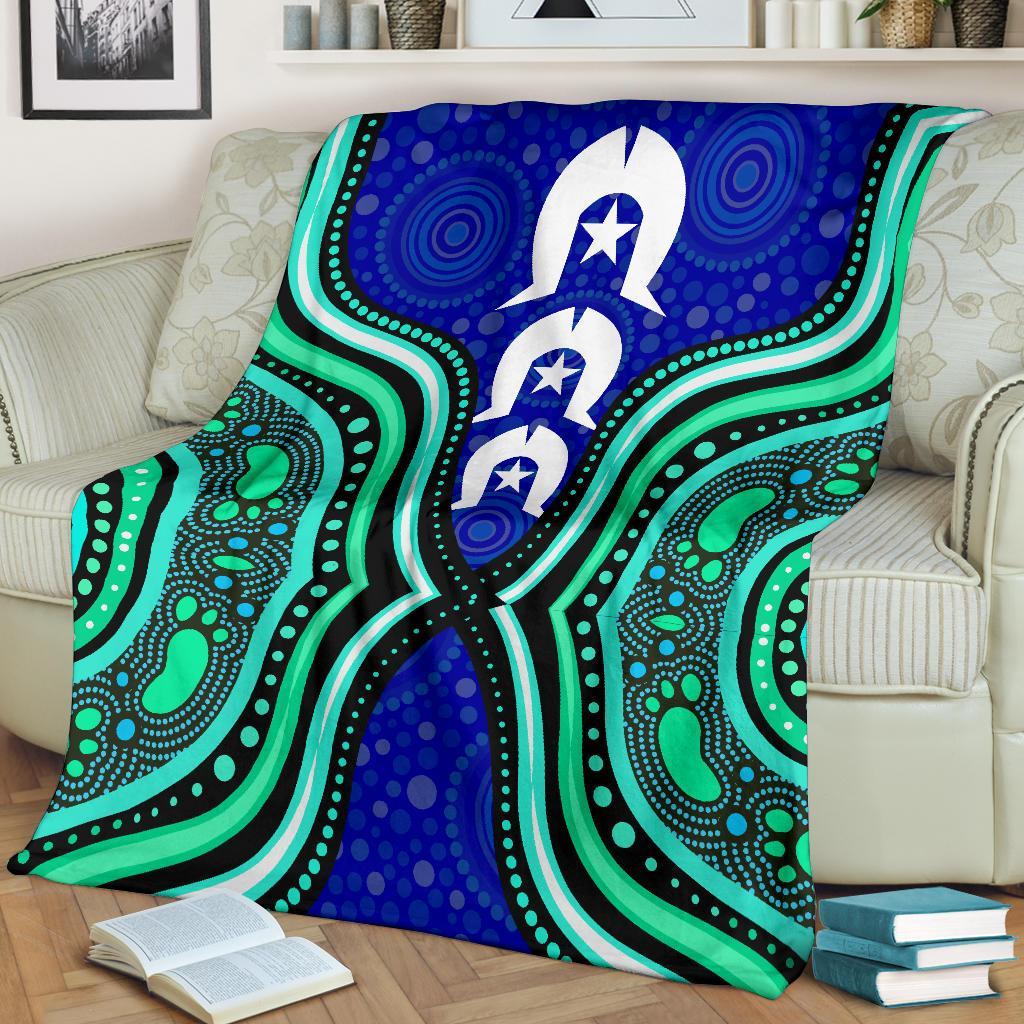 Torres Strait Premium Blanket - Torres Strait Symbol And Aboriginal Patterns - Vibe Hoodie Shop