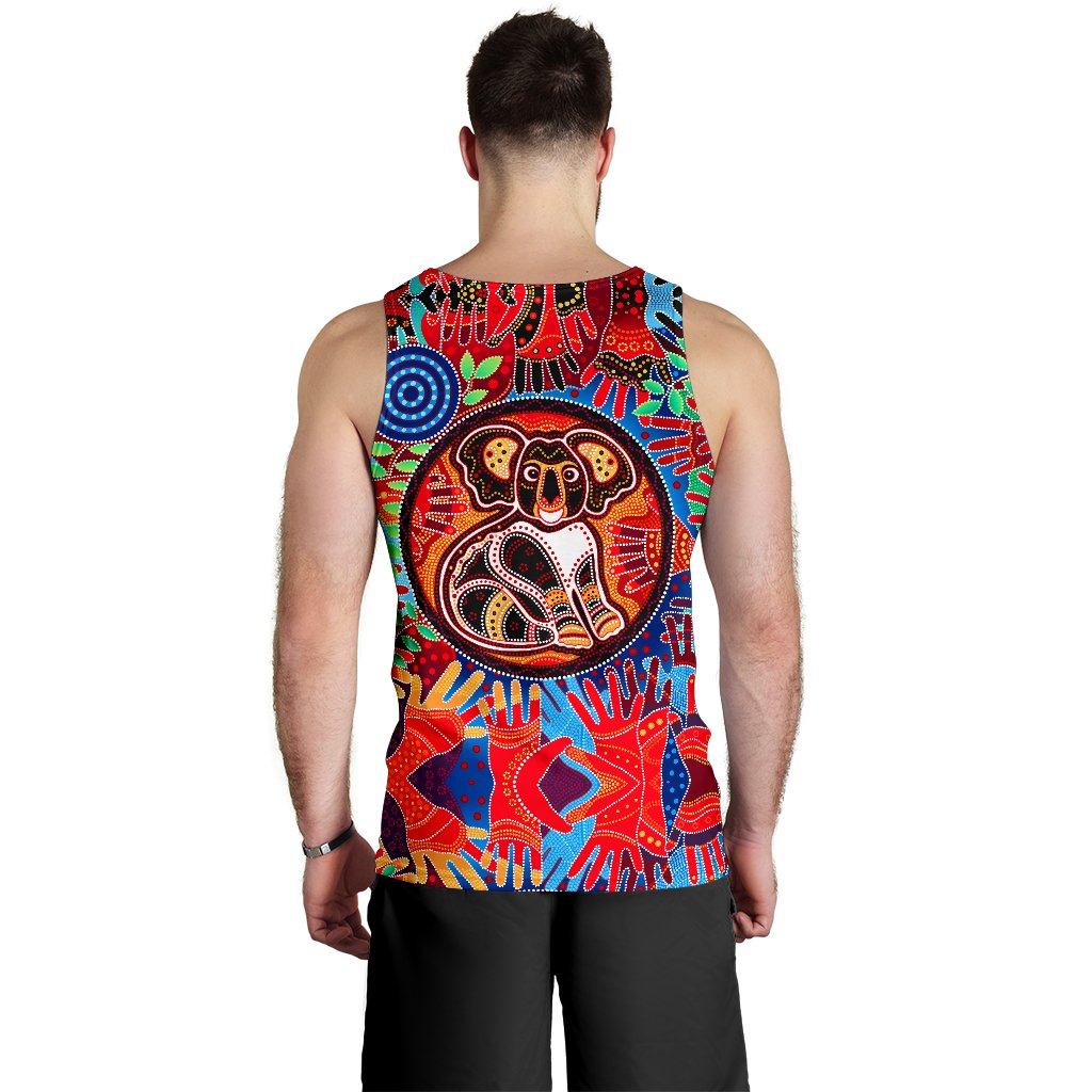 Aboriginal Men's Tank Top, Koala and Hand Art Dot Painting Mens Tank - Vibe Hoodie Shop