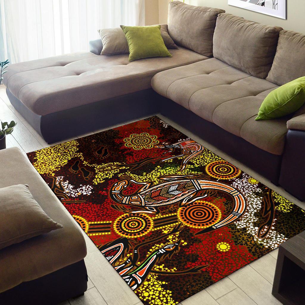 Aboriginal Area Rug, Kangaroo and Lizard Dot Painting Art - Vibe Hoodie Shop