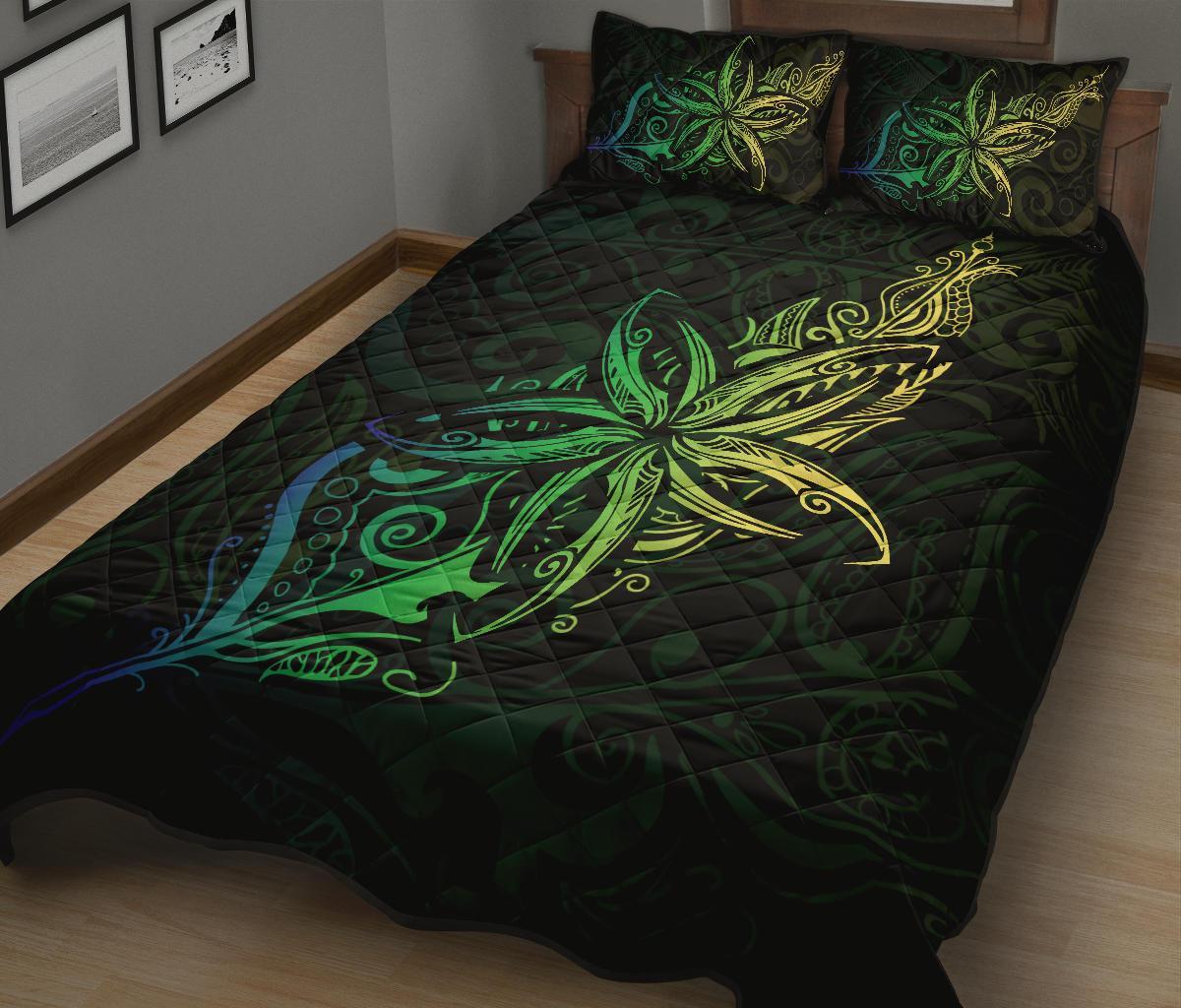 New Zealand Light Silver Fern X Frangipani Tattoo Quilt Bedding Sets - Green - Vibe Hoodie Shop