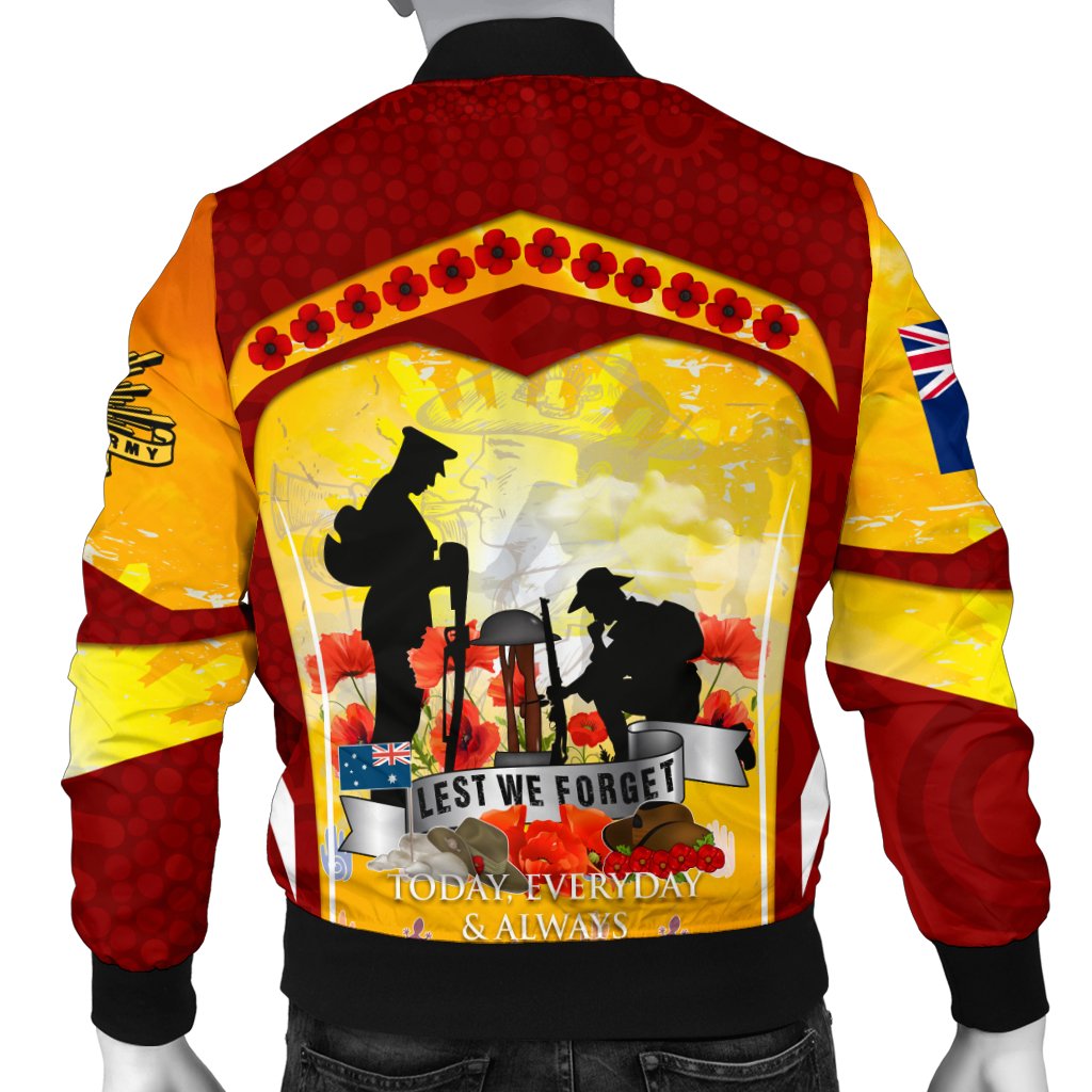 ANZAC Bomber Jacket - Lest We Forget Aboriginal Version - Vibe Hoodie Shop