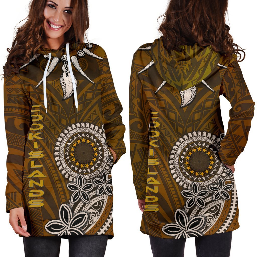 Cook Islands Women's Hoodie Dress - Polynesian Boar Tusk - Vibe Hoodie Shop