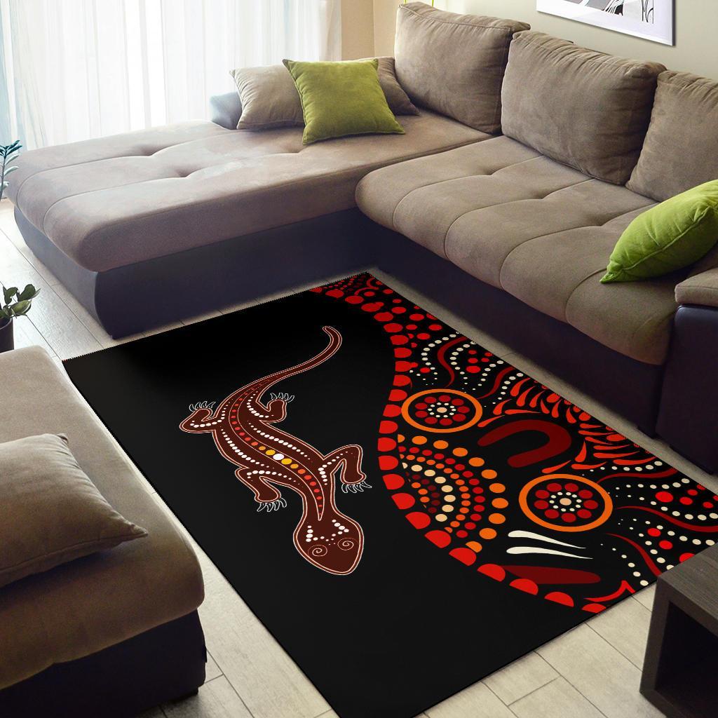 Aboriginal Area Rug - Aboriginal Lizard With Dot Painting Patterns - Vibe Hoodie Shop