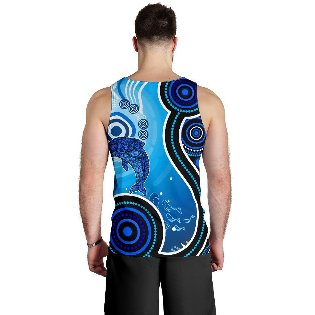 Aboriginal Men's Tank Top - Dolphin And Aboriginal Dot Patterns - Vibe Hoodie Shop