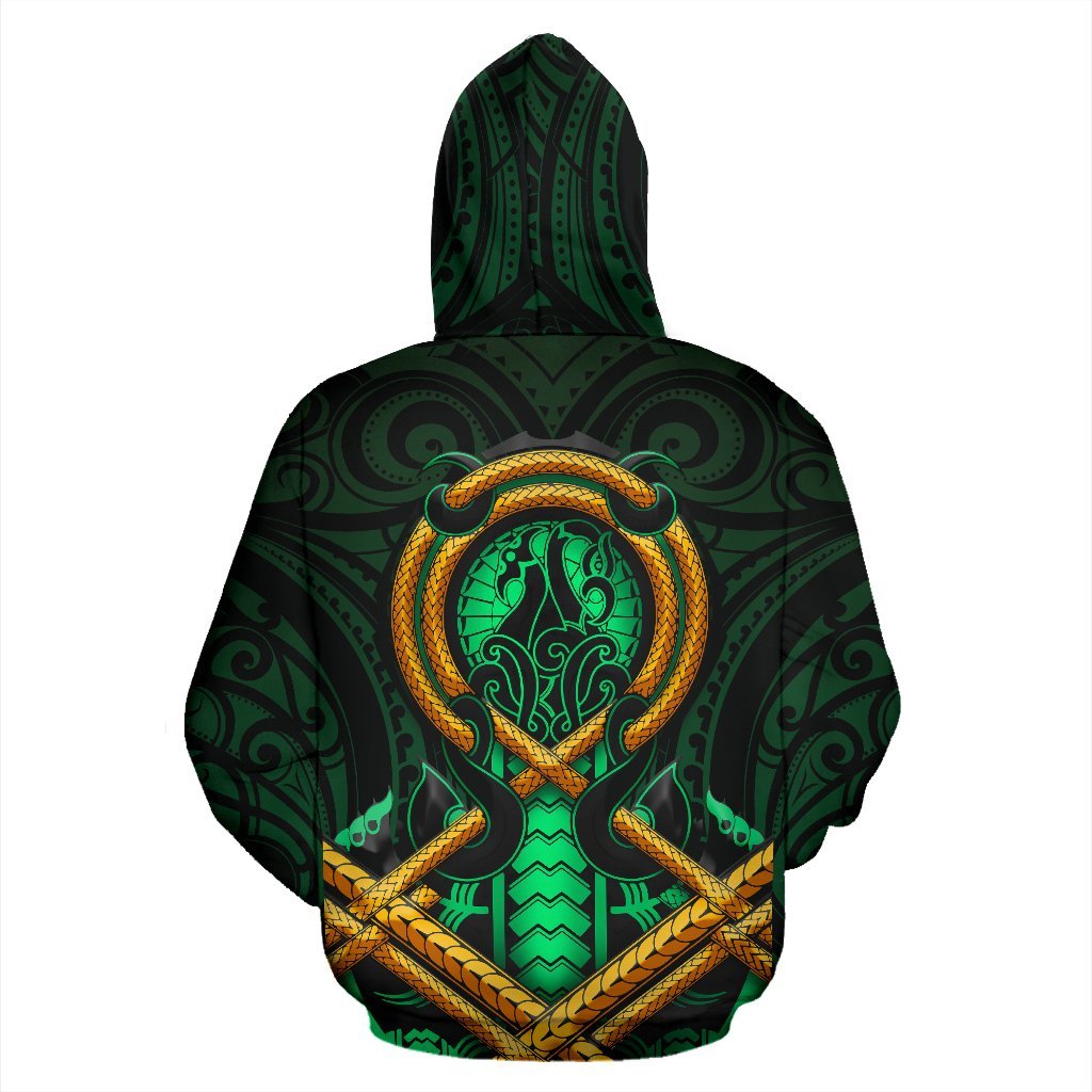 Maori New Zealand All Over Zip - Up Hoodie Manaia Green - Vibe Hoodie Shop