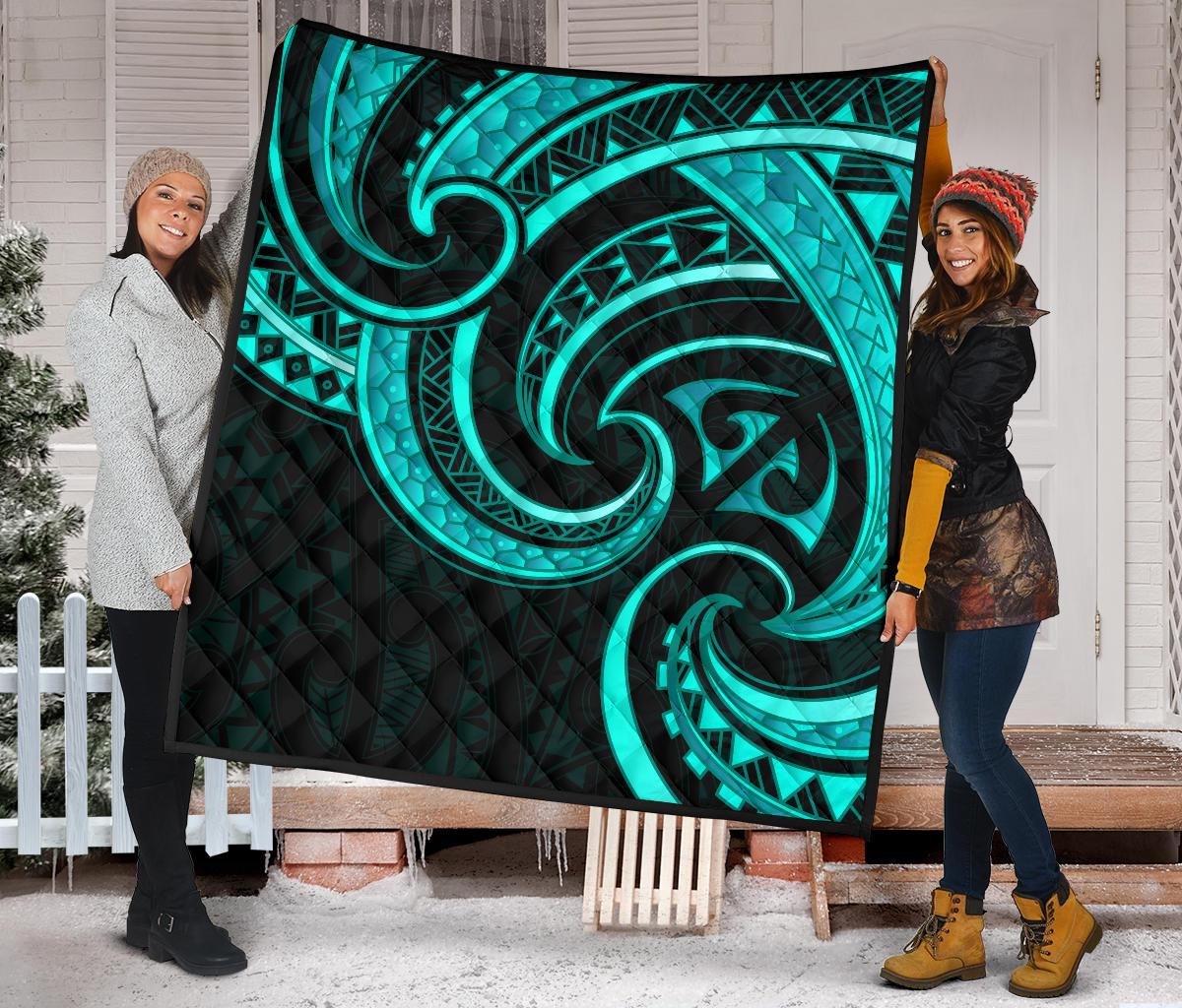 New Zealand Maori Mangopare Premium Quilt Polynesian - Turquoise - Vibe Hoodie Shop