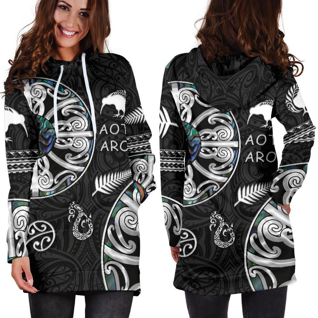 New Zealand Aotearoa Women Hoodie Dress, Maori Mangopare Paua Shell - Vibe Hoodie Shop