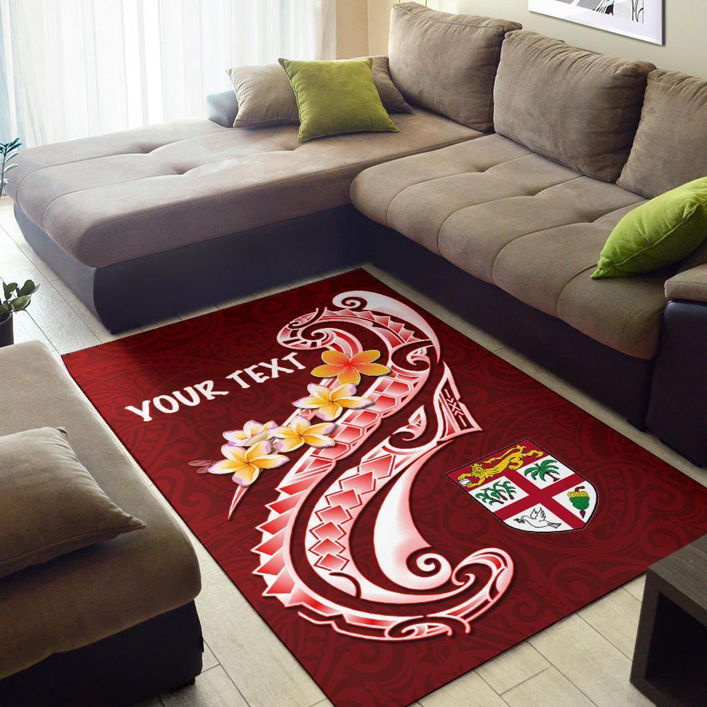 Fiji Custom Personalised Area Rug - Fiji Seal Polynesian Patterns Plumeria (Red) - Vibe Hoodie Shop