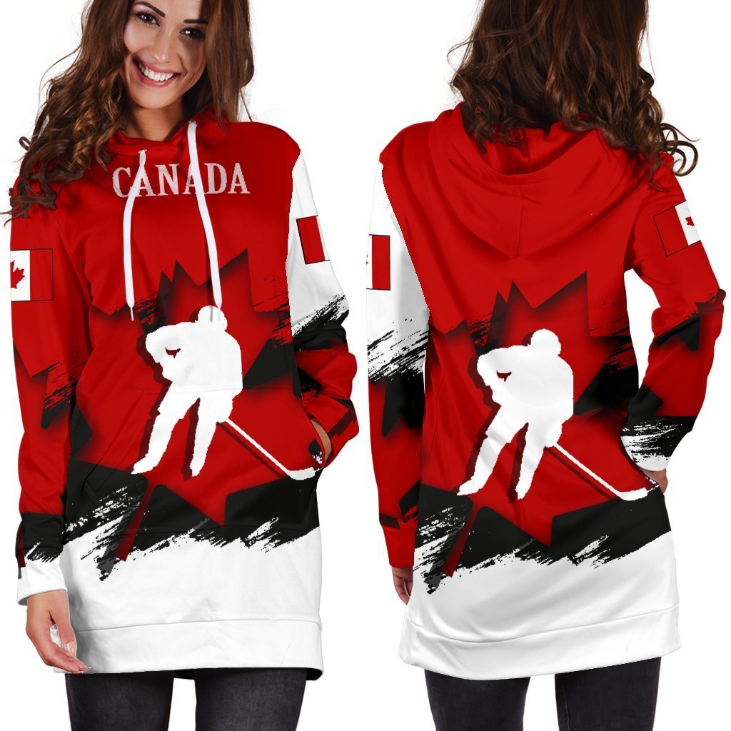 Canada Hoodie Dress - Maple Leaf Hockey (Women) - Vibe Hoodie Shop