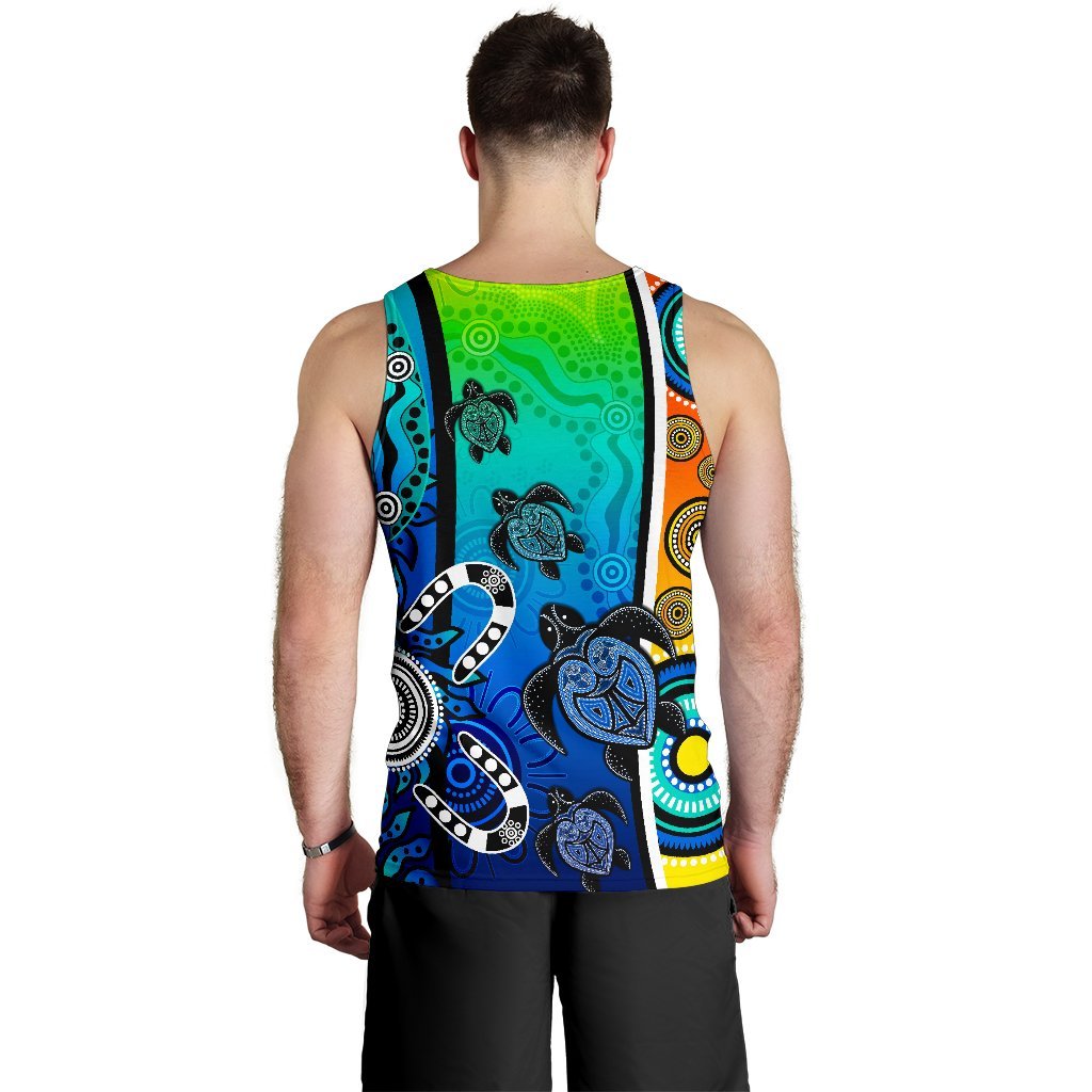 Aboriginal Men's Tank Top - Indigenous Turtle Dot Painting Art - Vibe Hoodie Shop