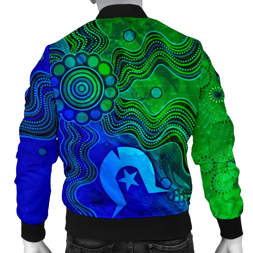 Custom Aboriginal Men's Bomber Jacket, Torres Strait Islands Flag - Vibe Hoodie Shop