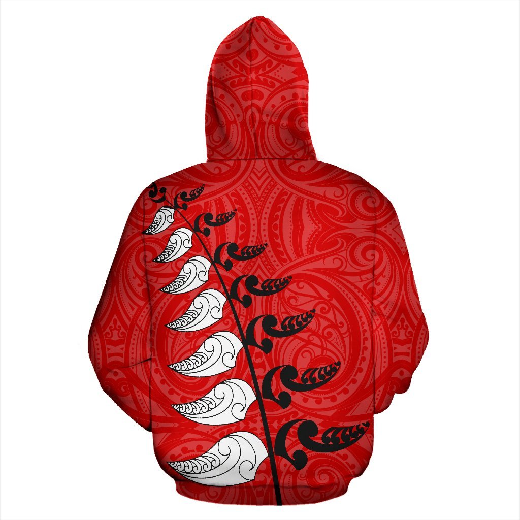 New Zealand Waitangi Day Hoodie, Maori Silver Fern Zip Up Hoodie, Red Style - Vibe Hoodie Shop