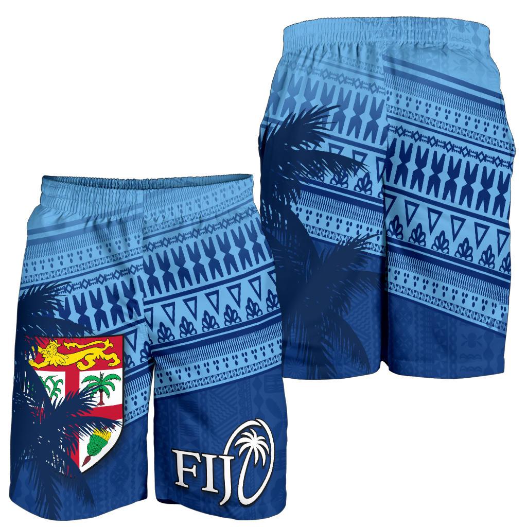 Fiji Rugby Makare And Tapa Patterns All Over Print Men's Shorts Blue - Vibe Hoodie Shop