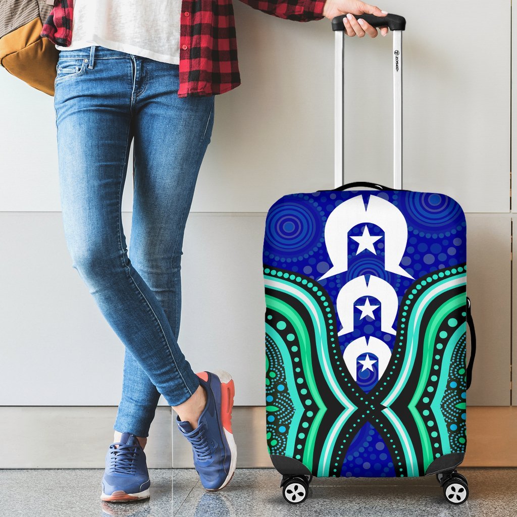 Torres Strait Luggage Covers - Torres Strait Symbol And Aboriginal Patterns - Vibe Hoodie Shop