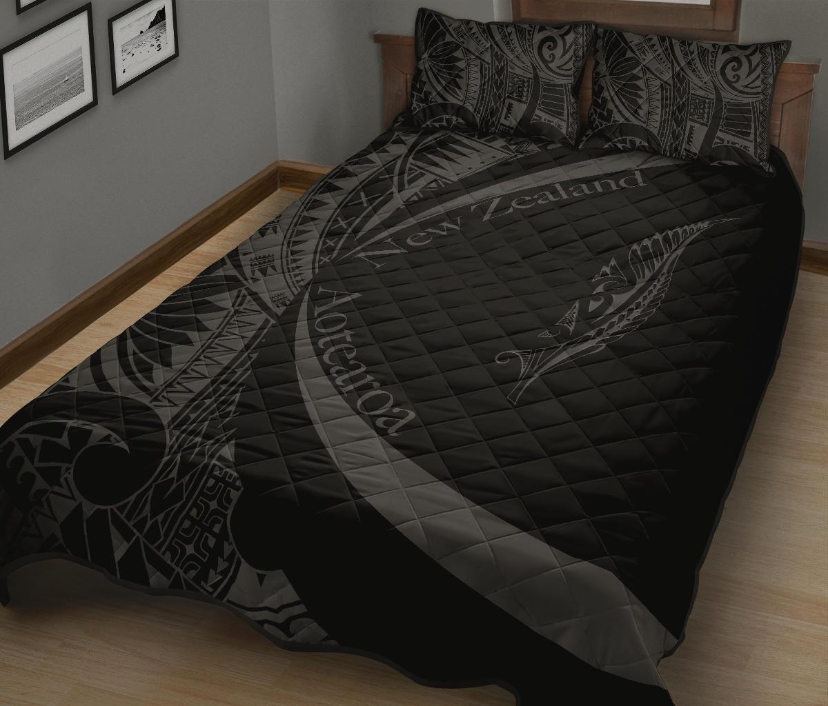 New Zealand Silver Fern Quilt Bed Set Maori Tattoo Circle Style - Vibe Hoodie Shop