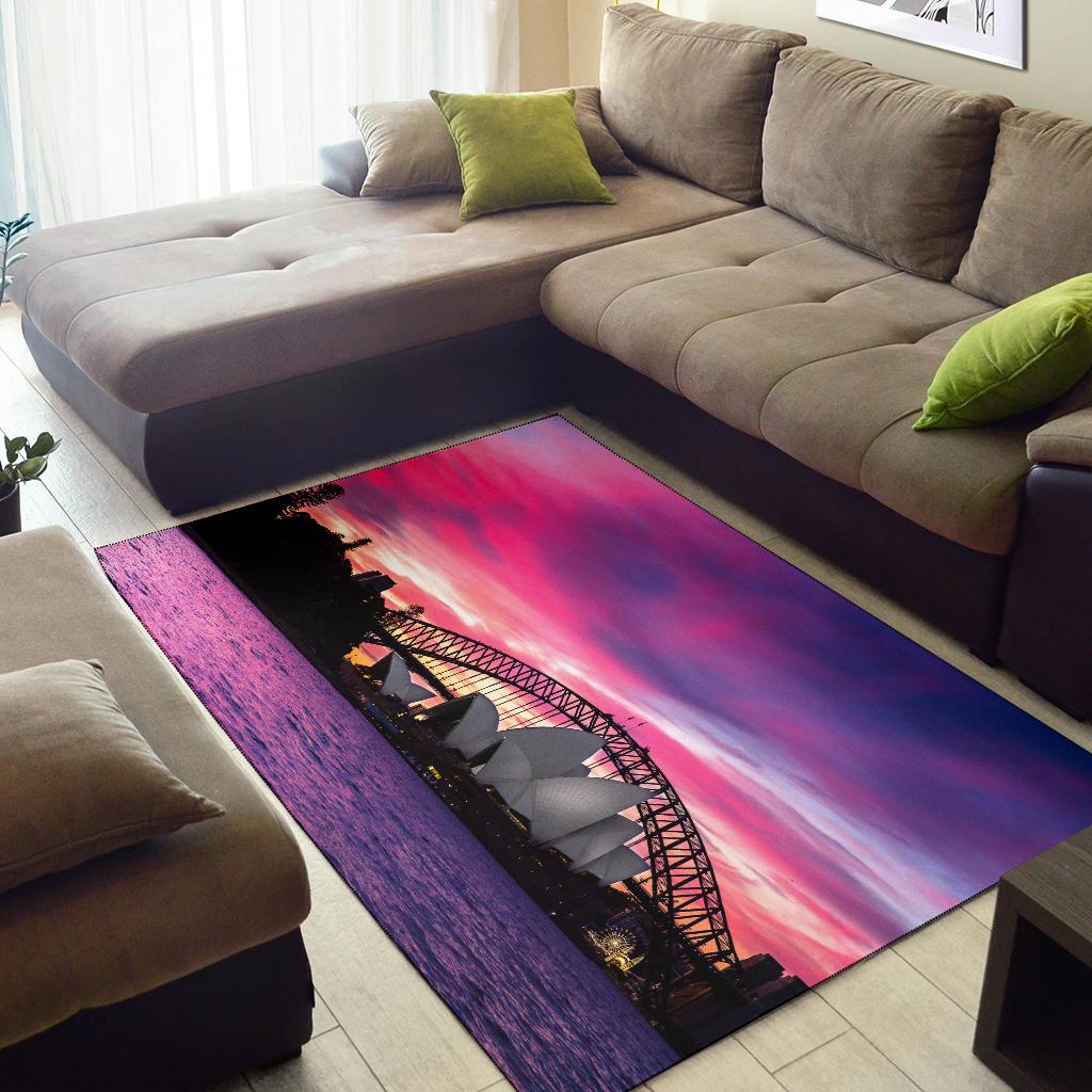 Area Rug - Sydney Opera Rug Nightfall Landscape Art - Vibe Hoodie Shop