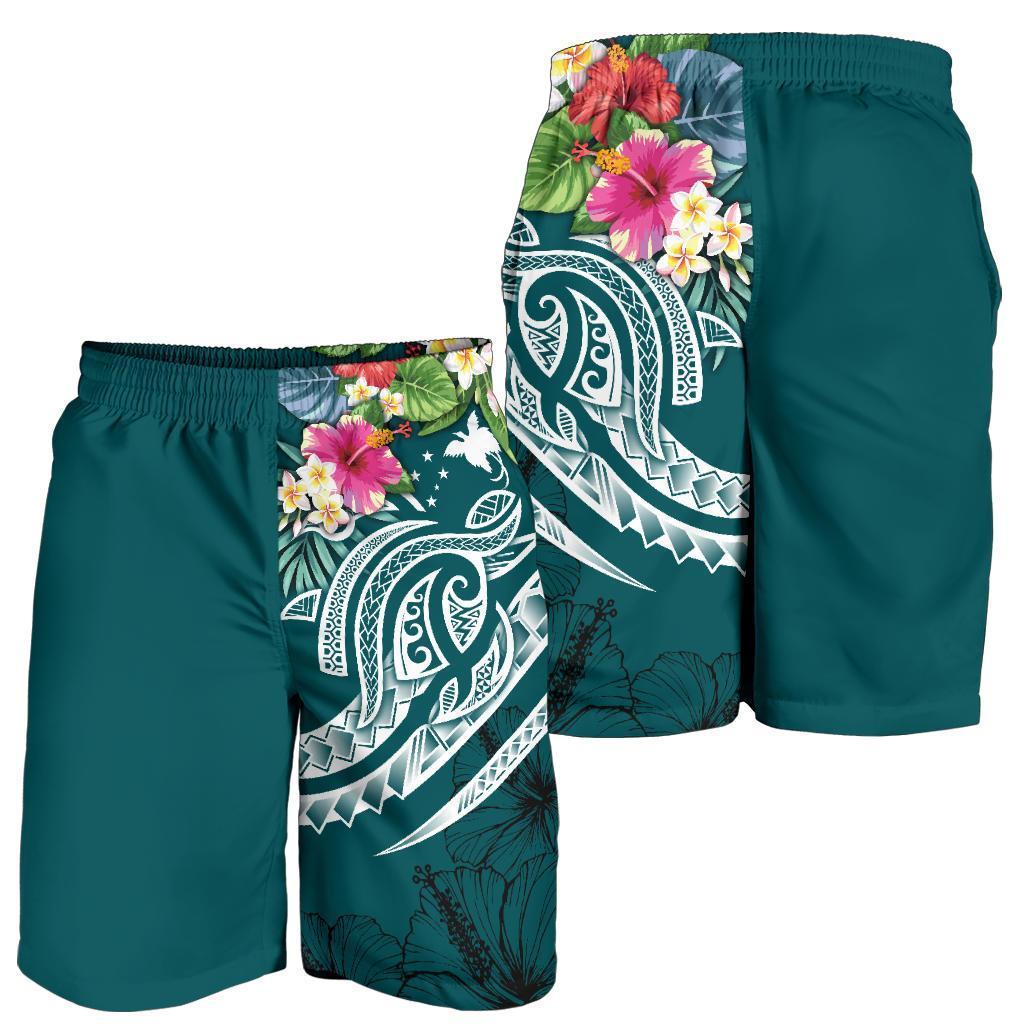 Papua New Guinea Polynesian Men's Shorts - Summer Plumeria (Turquoise) - Vibe Hoodie Shop