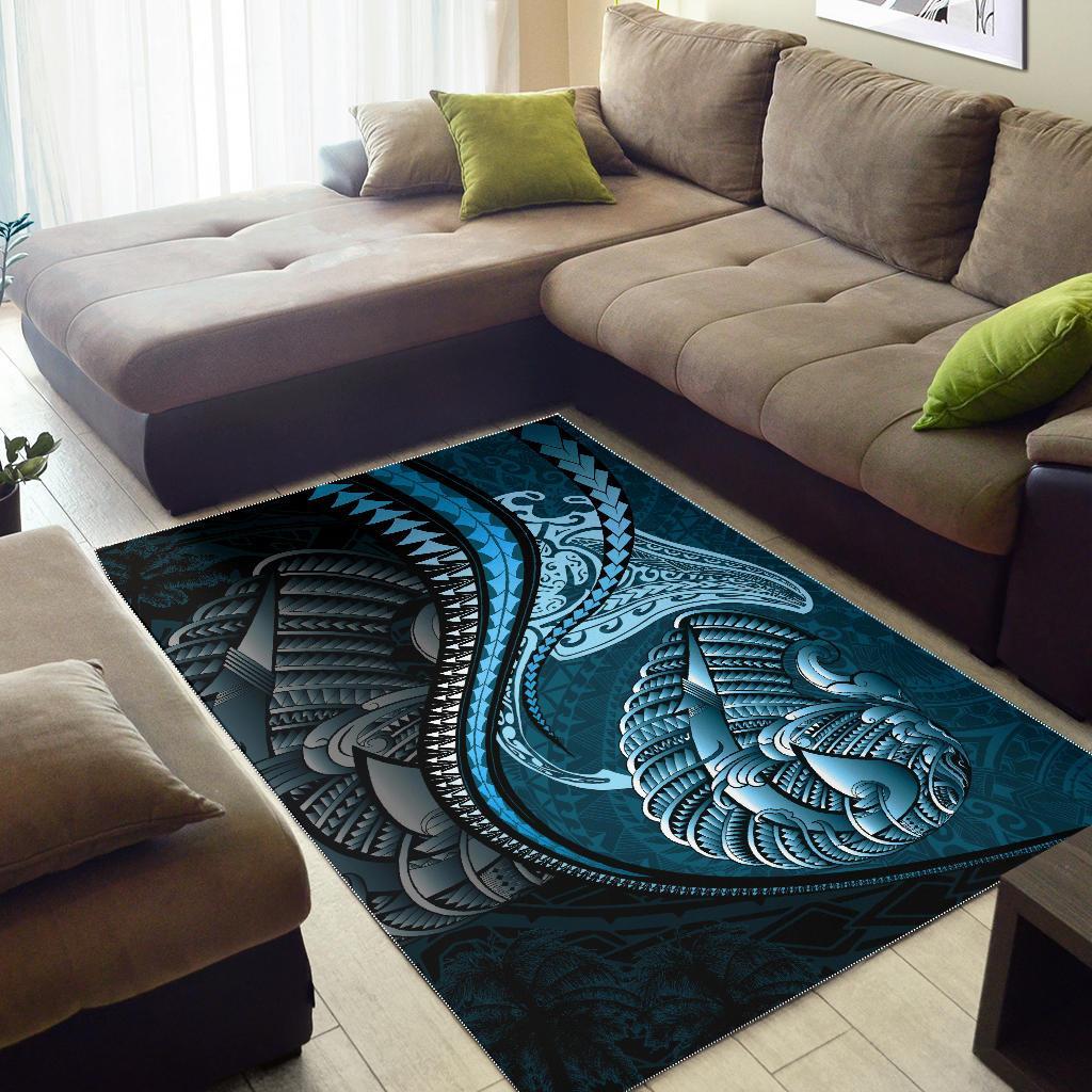 Fish Hook Area Rug Manta Polynesian Light Turquoise - Vibe Hoodie Shop