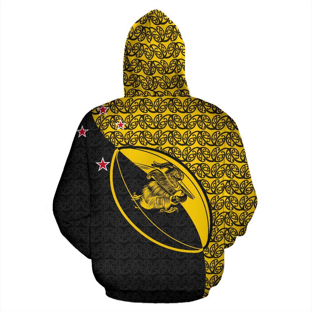 New Zealand Claws On Rugby Ball Zip Up Hoodie Yellow - Vibe Hoodie Shop