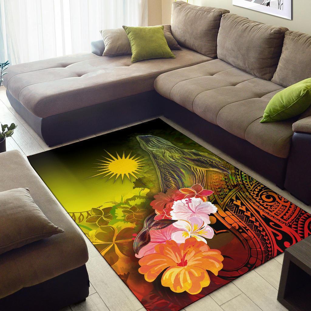 Marshall Islands Area Rug - Humpback Whale with Tropical Flowers (Yellow) - Vibe Hoodie Shop