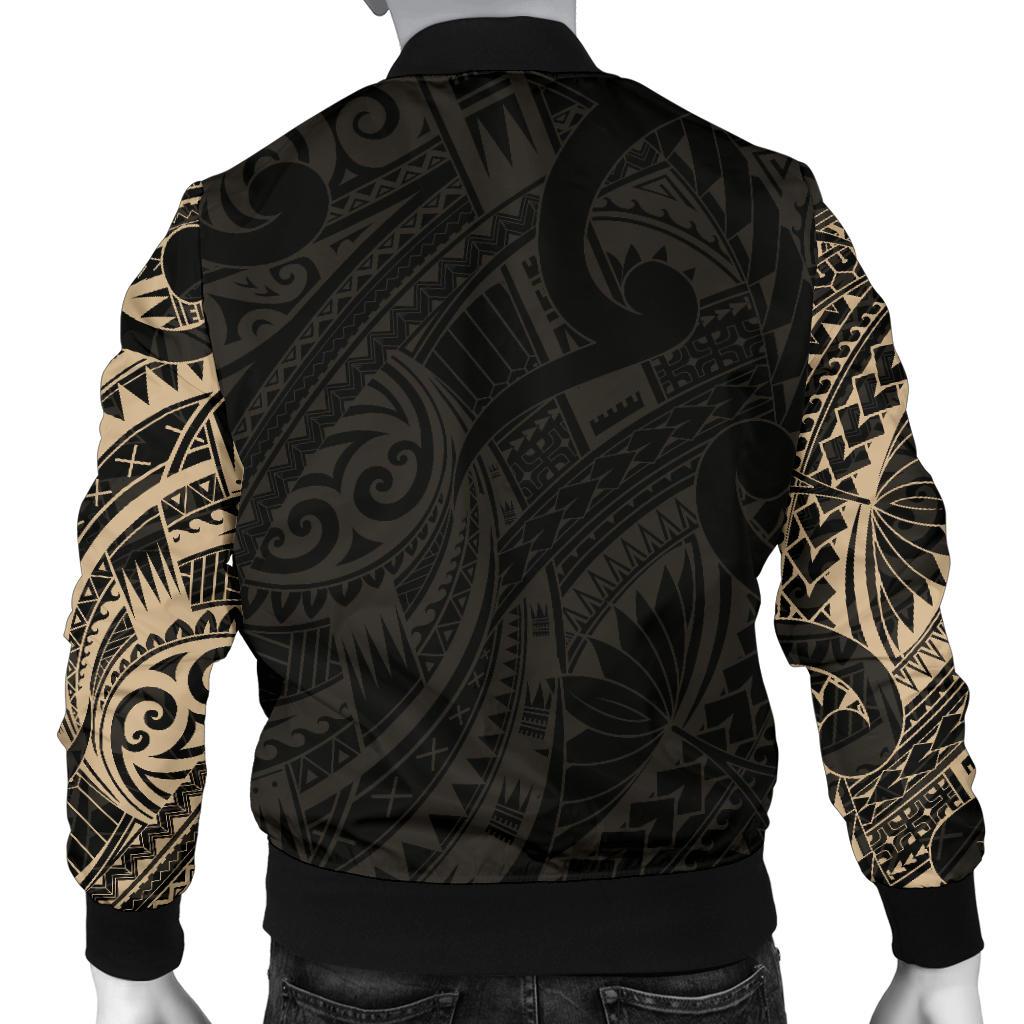 New Zealand Men Bomber Jacket, Maori Turtle Tattoo - Gold - Vibe Hoodie Shop