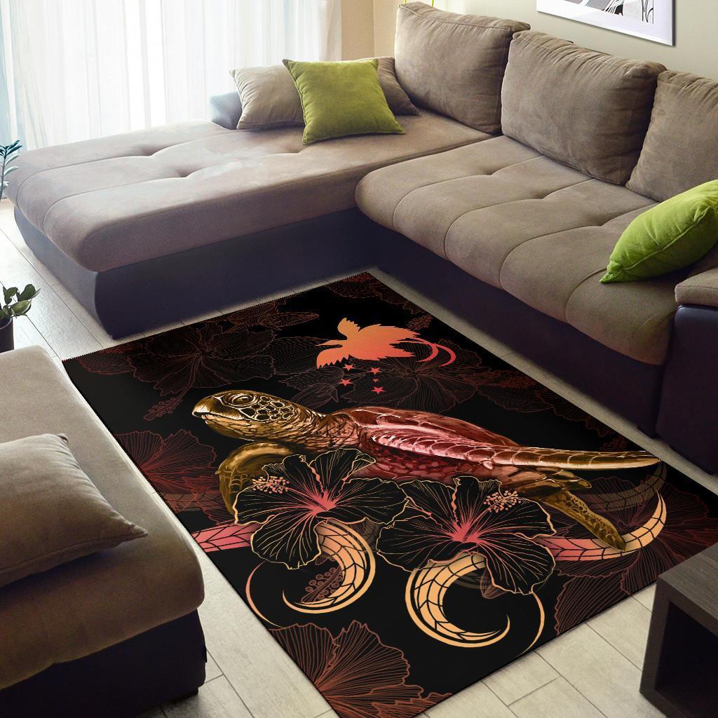 Papua New Guinea Polynesian Area Rugs - Turtle With Blooming Hibiscus Gold - Vibe Hoodie Shop