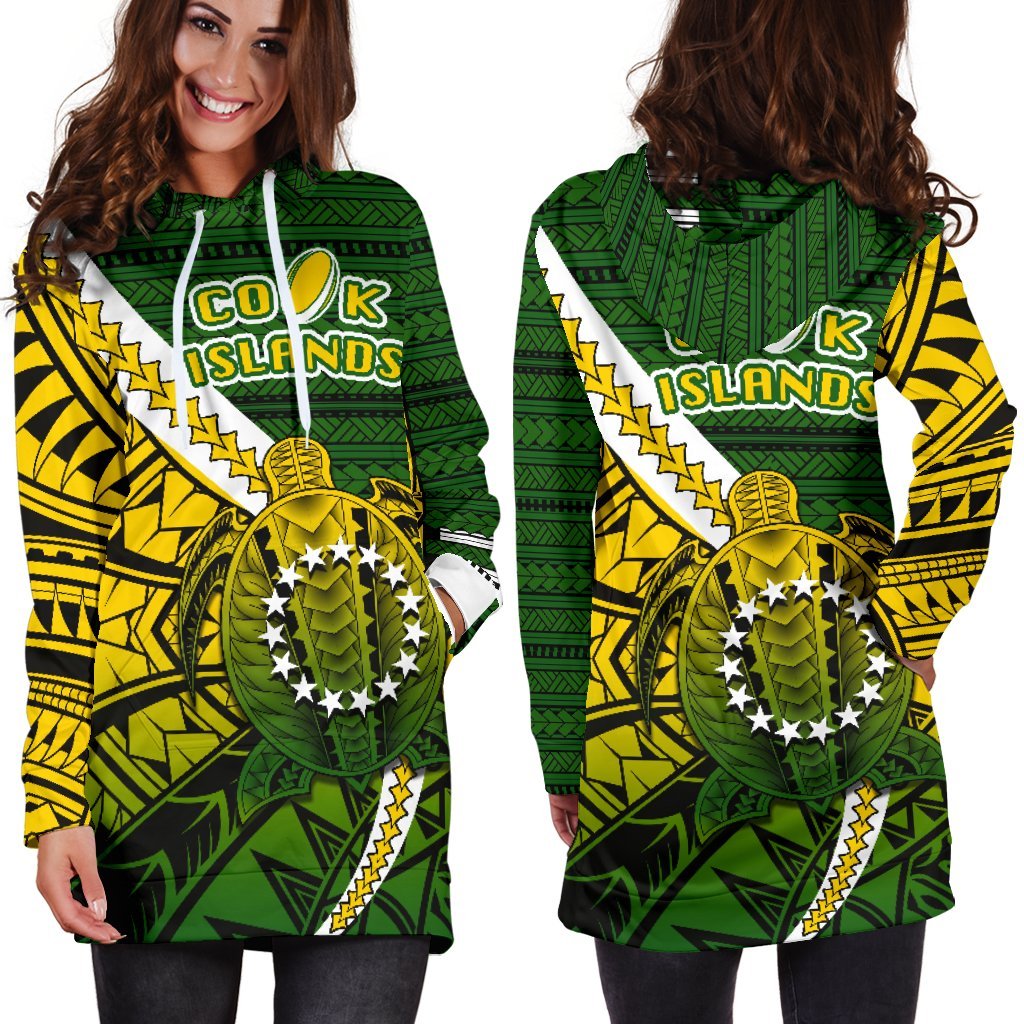 Cook Islands Women Hoodie Dress Style Turtle Rugby - Vibe Hoodie Shop