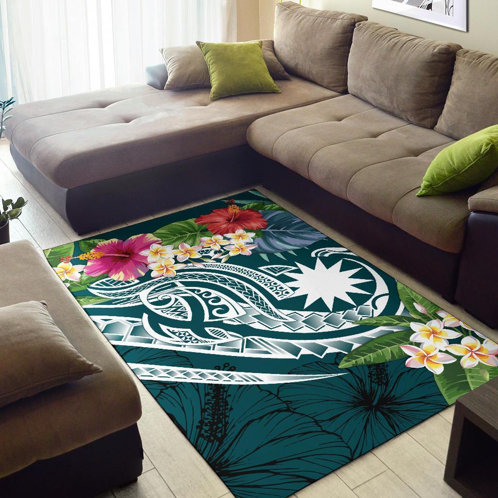 Nauru Polynesian Area Rug - Summer Plumeria (Turquoise) - Vibe Hoodie Shop