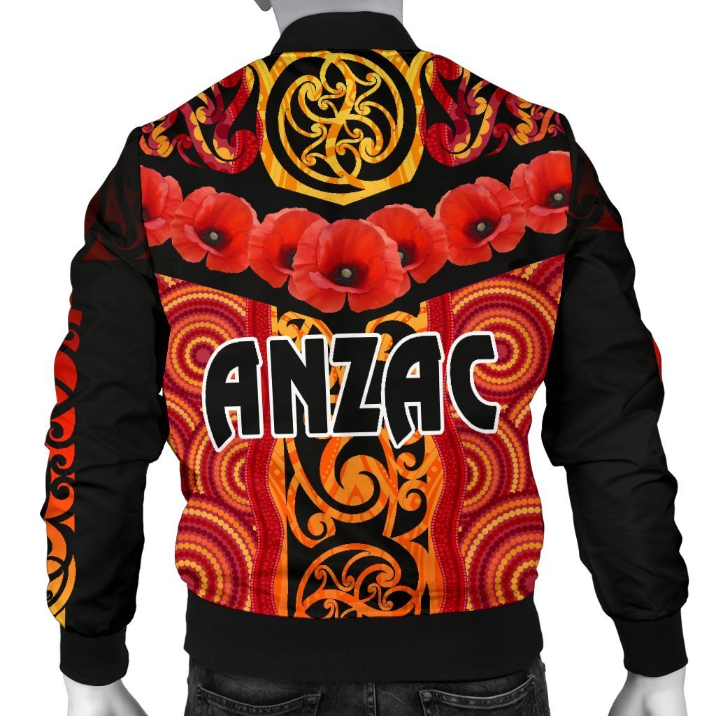 ANZAC Lest We Forget Poppy Men Bomber Jacket New Zealand Maori Silver Fern - Australia Aboriginal - Vibe Hoodie Shop