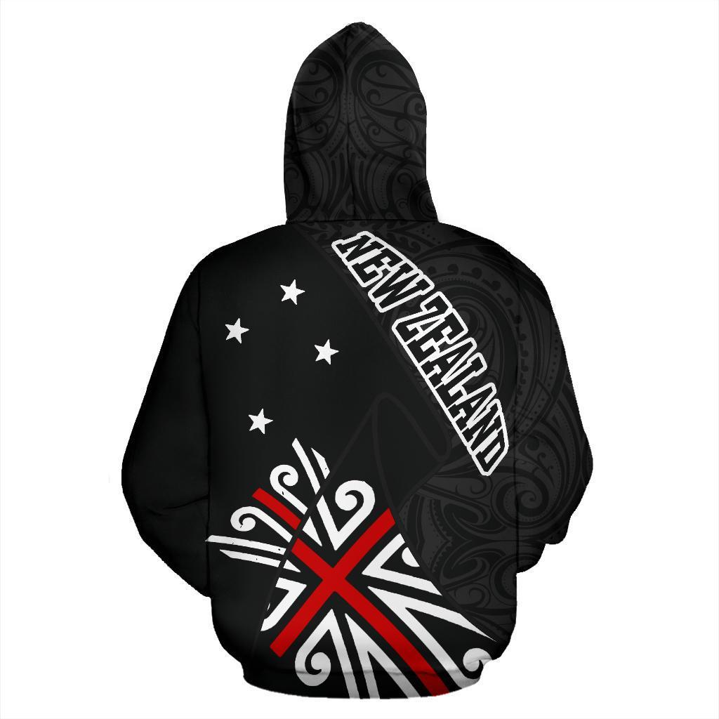 New Zealand Maori Hoodie, Black Jack Flag Full Zip Hoodie - Vibe Hoodie Shop