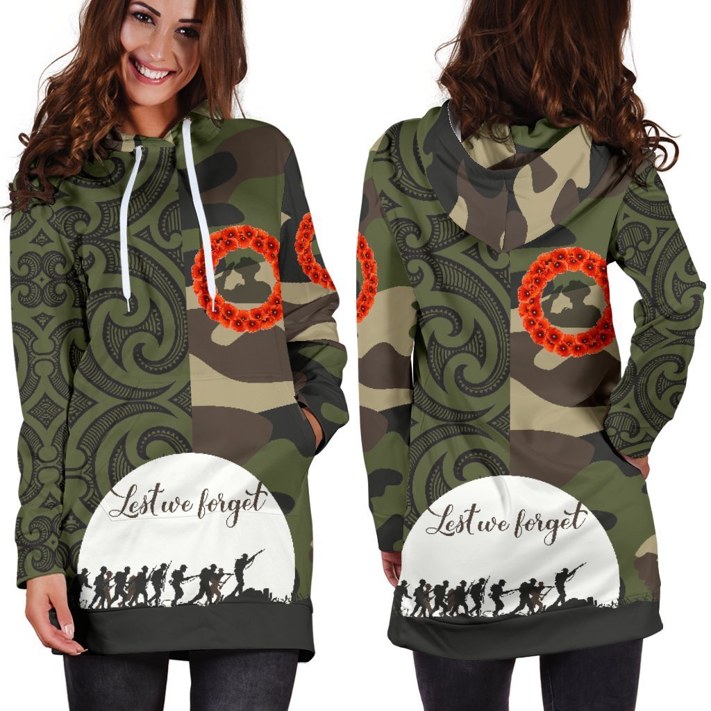 ANZAC Maori Women Hoodie Dress Camo Lest For Get - Vibe Hoodie Shop