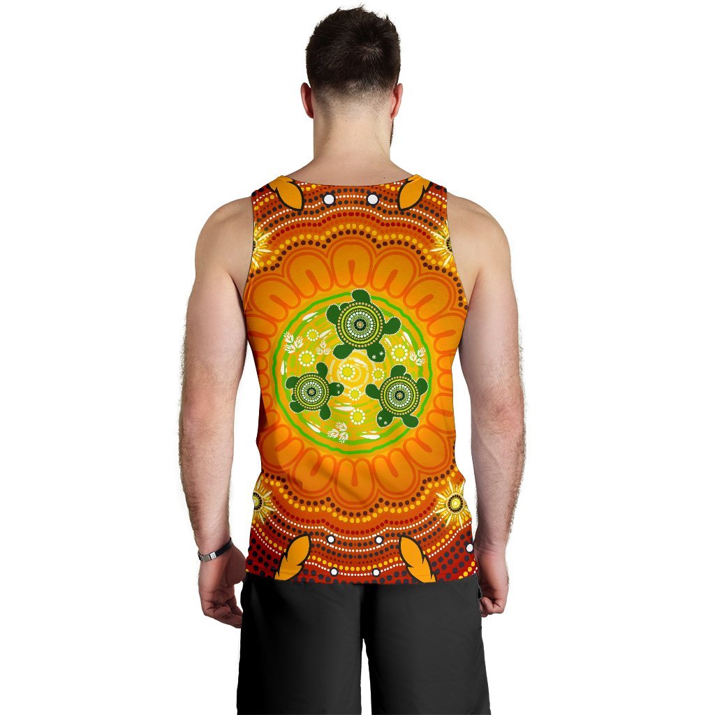 Custom Text Aboriginal Men's Tank Top - Turtle Circle Dot Painting Art - Vibe Hoodie Shop