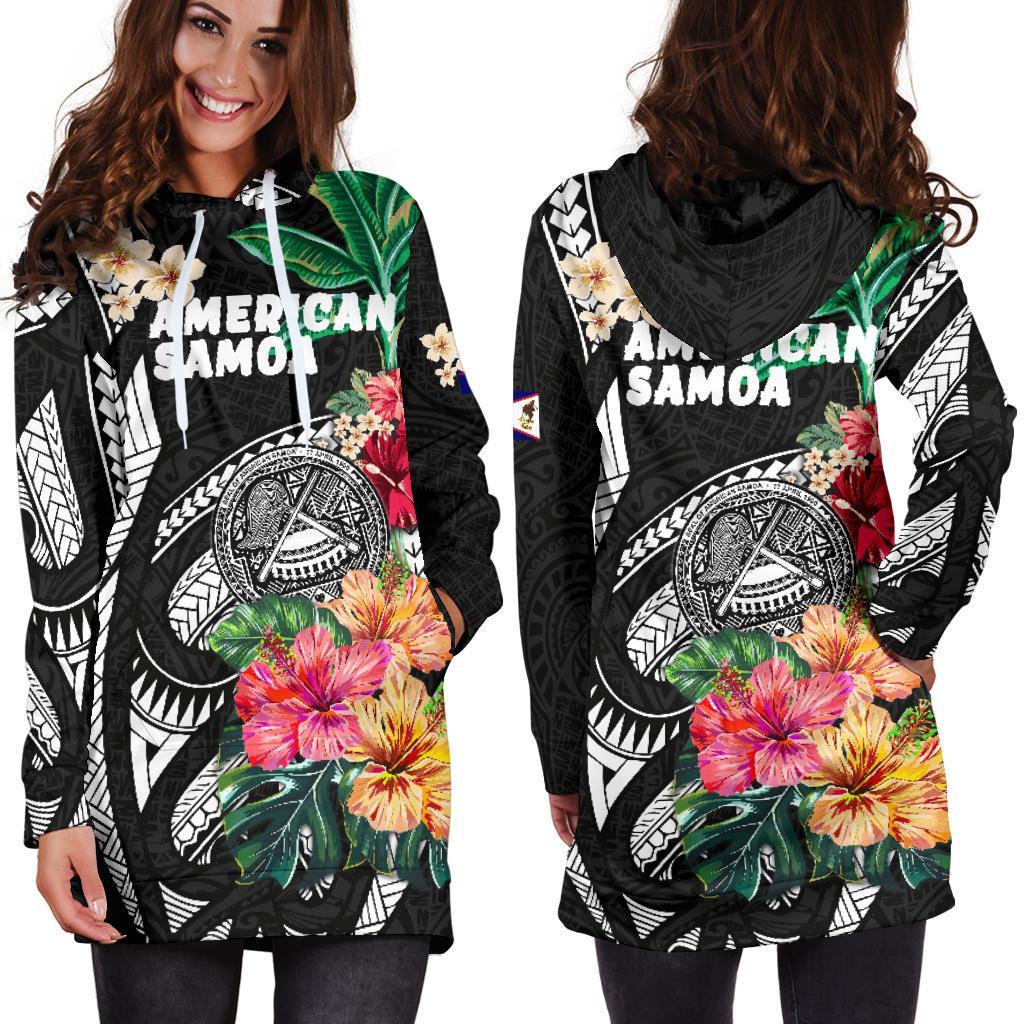 American Samoa Women's Hoodie Dress Coat Of Arms Polynesian With Hibiscus - Vibe Hoodie Shop