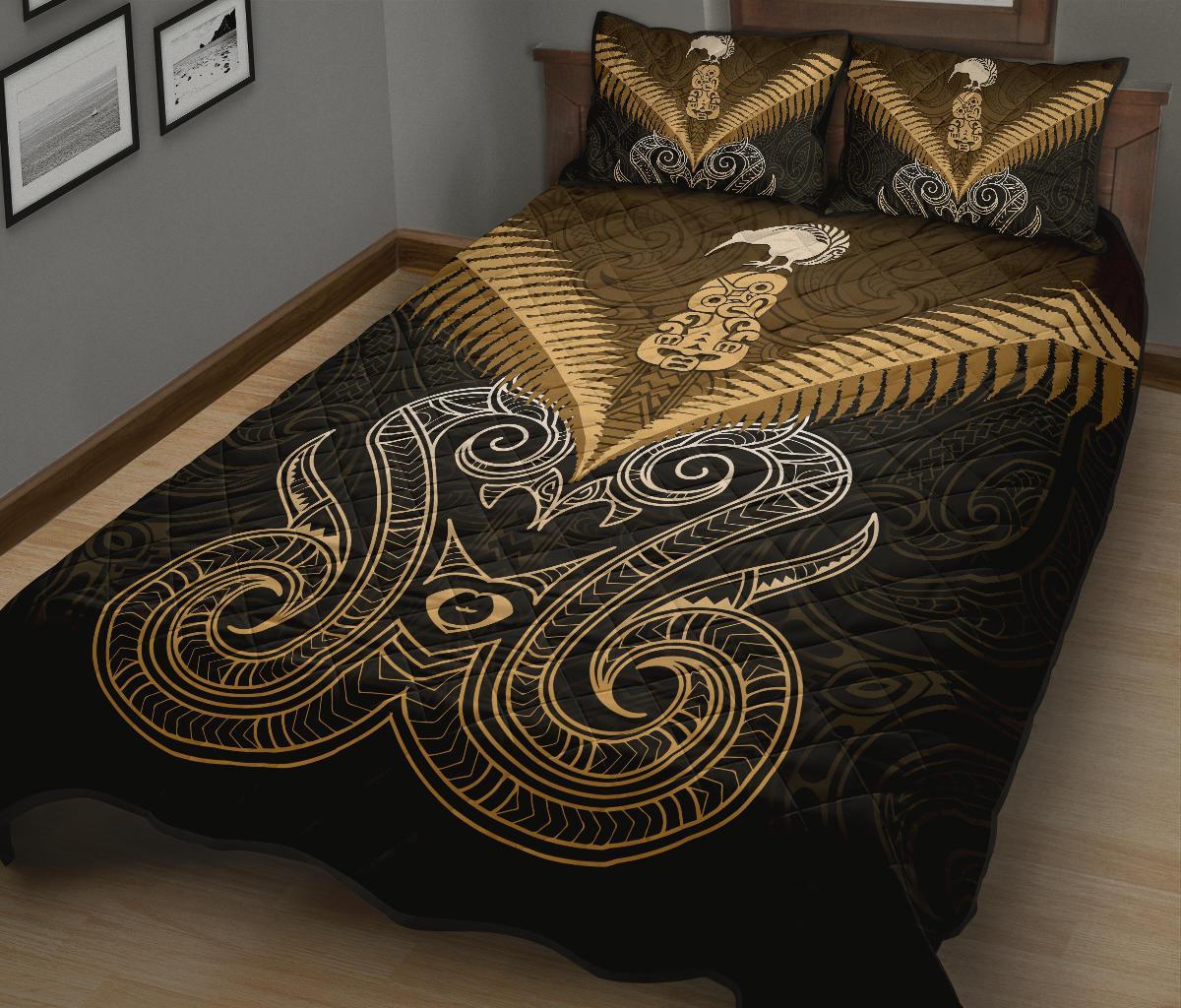 Maori Manaia New Zealand Quilt Bed Set Gold - Vibe Hoodie Shop