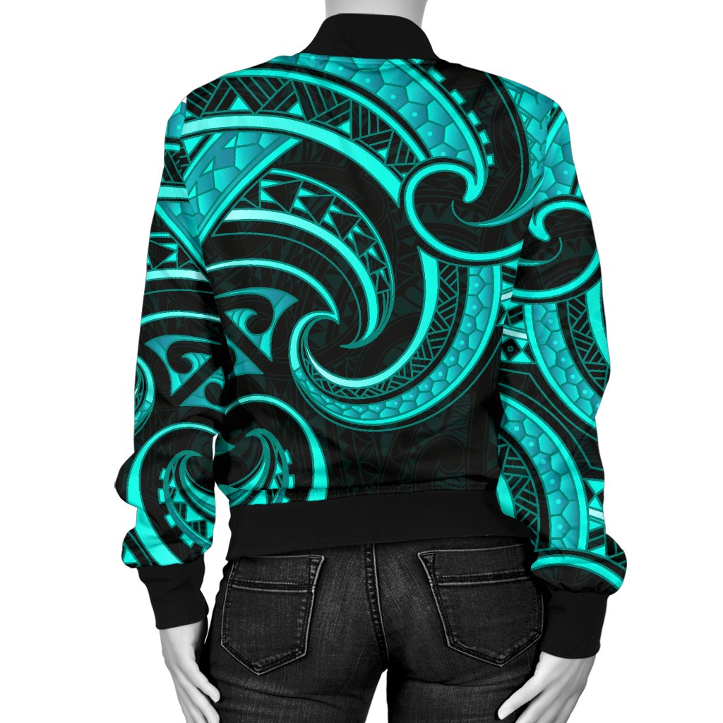 New Zealand Maori Mangopare Women Bomber Jacket Polynesian - Turquoise - Vibe Hoodie Shop