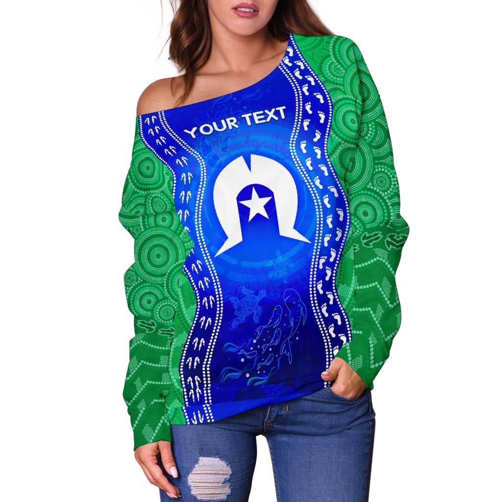 Custom Torres Strait Islanders Women's Off Shoulder Sweater - Torres Symbol With Aboriginal Patterns - Vibe Hoodie Shop