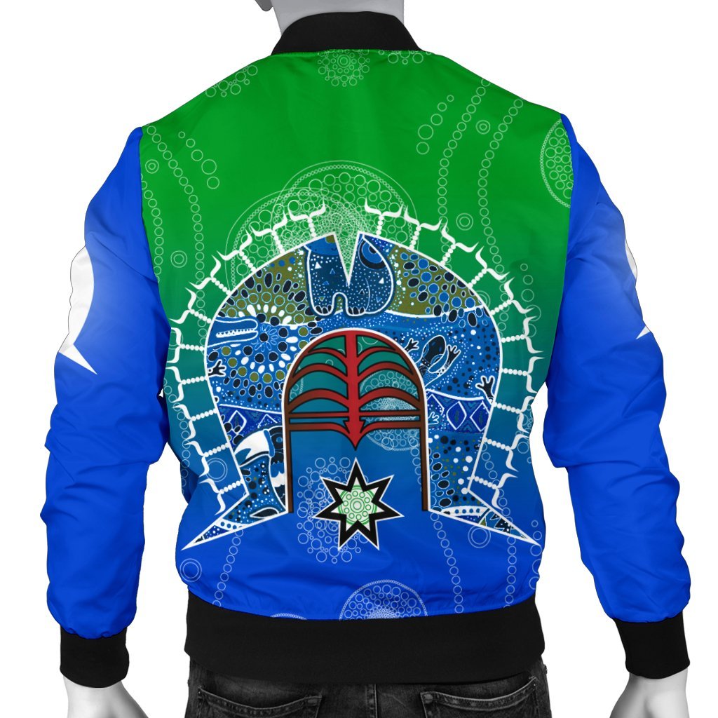 Men;s Bomber Jacket - Torres Strait Symbol With Aboriginal Patterns - Vibe Hoodie Shop