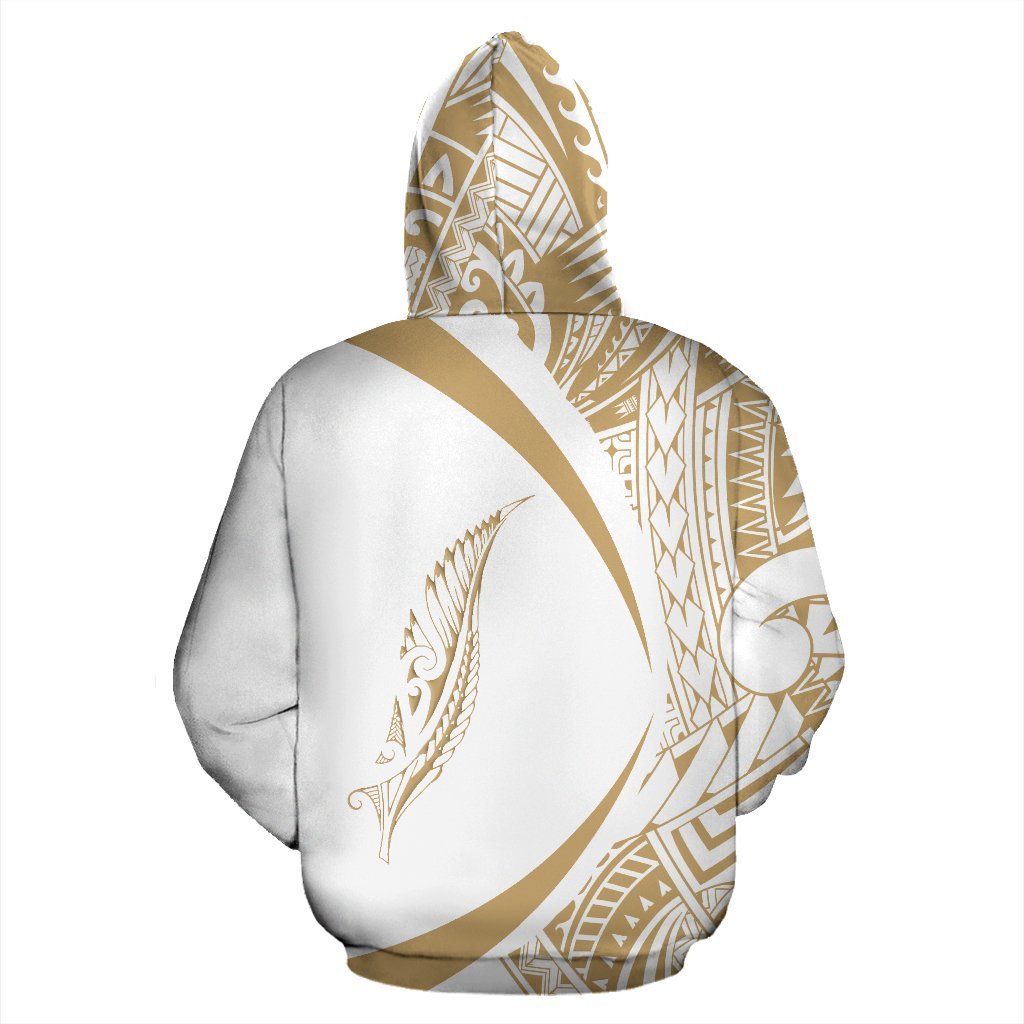 New Zealand Silver Fern Zip Hoodie Maori Tattoo Circle Style - White - Vibe Hoodie Shop