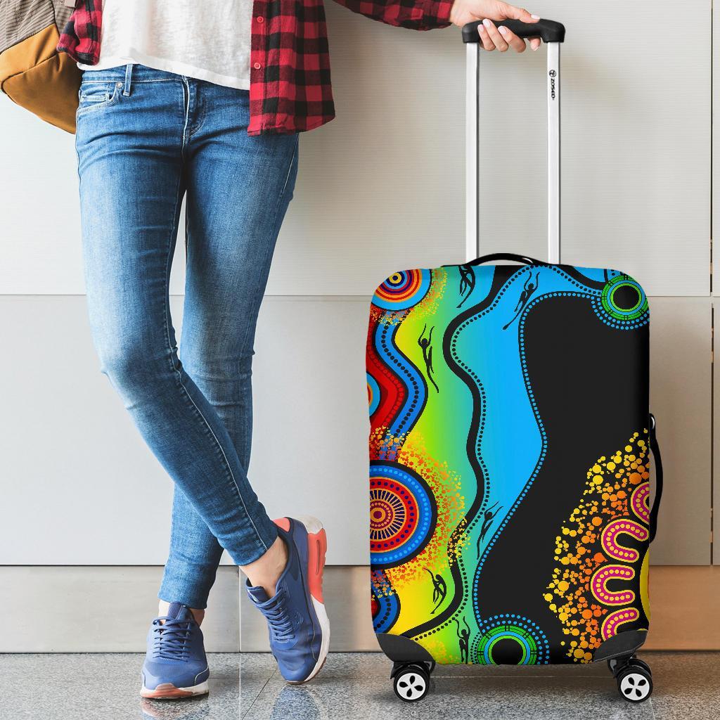 Luggage Cover - Aboriginal Luggage Cover Blue Dream - Vibe Hoodie Shop