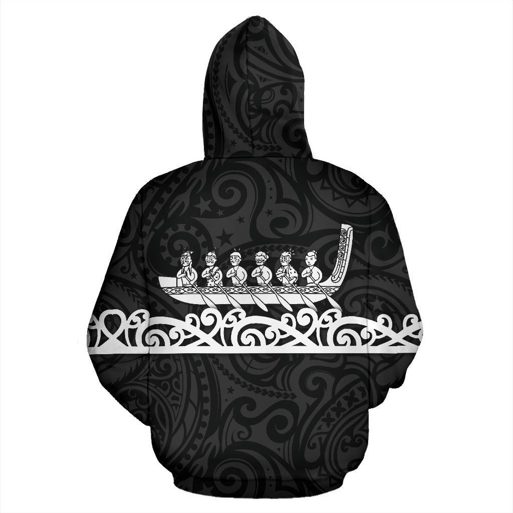 New Zealand Zip Up Hoodie, Maori Waka Zipper Hoodie Black - Vibe Hoodie Shop