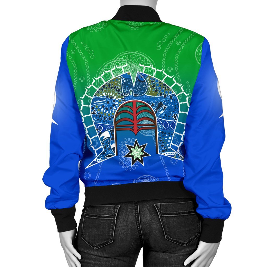 Women's Bomber Jacket - Torres Strait Symbol With Aboriginal Patterns - Vibe Hoodie Shop